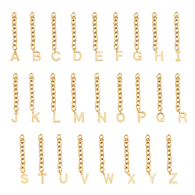 Unicraftale 304 Stainless Steel Chain Extender, with Cable Chain and Alphabet Charms, Letter A~Z