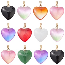 10Pcs 8 Style Spray Painted Glass Pendants, with Golden Plated Iron Bails, Heart Charms