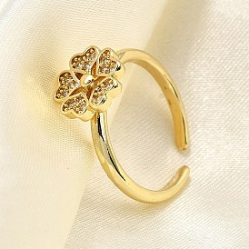 Латунные кольца-манжеты с микропаве и прозрачным цирконием для женщин, без кадмия, без никеля и без свинца, цветок в форме сердца