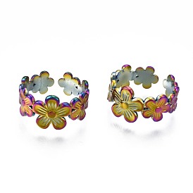 304 Stainless Steel Oval with Evil Eye Cuff Ring, Rainbow Color Open Ring for Women