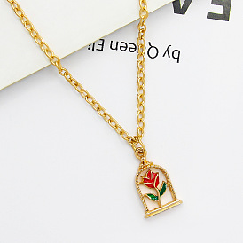 3D Rose Pendant Necklace with Blossoming Flower Design for Trendy Fashion Outfits