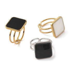 304 Stainless Steel Enamel Open Cuff Rings for Women, Square