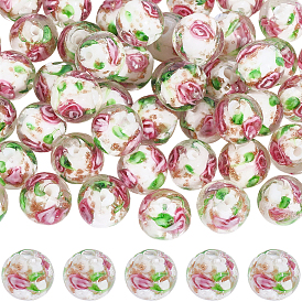 60шт. бусины ручной работы из золотого песка, изготовленные методом лампового выдувания, круглая с цветком