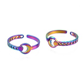 304 anneau de manchette croissant de lune en acier inoxydable, bague ouverte couleur arc-en-ciel pour femme