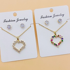 Gold-Plated Heart-Shaped Earrings and Necklace Set with Micro-Inlaid Zircon Stones