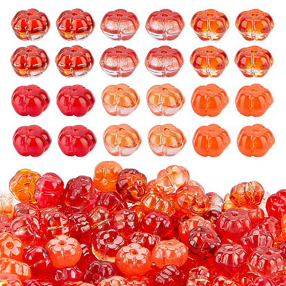 120Pcs 6 Colors Transparent Glass Beads, with Glitter Powder, Pumpkin