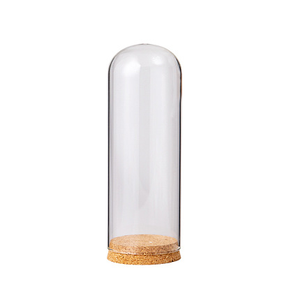 Couvercle de dôme en verre à haute teneur en borosilicate, vitrine décorative, cloche cloche terrarium avec base en liège bois