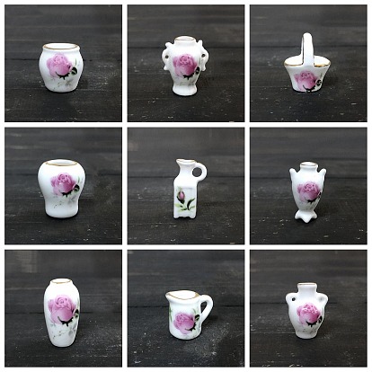 Mini Porcelain Vase Display Decorations, for Home Desktop Craft Pretending Prop Decorations, Rose Pattern