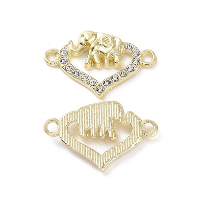 Alloy Crystal Rhinestone Connector Charms, Heart Links with Elephant, Cadmium Free & Lead Free