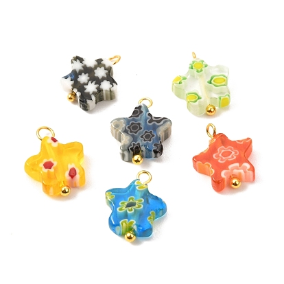 Lampwork Pendants, with Brass Findings, Star