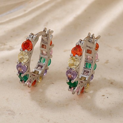 Винтажные разноцветные круглые латунные серьги-кольца с кубическим цирконием