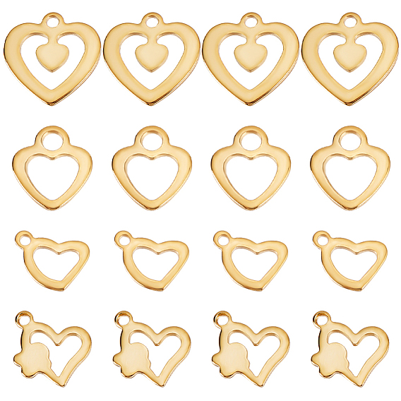 48 шт 4 стиль 201 подвески из нержавеющей стали, полый, сердце