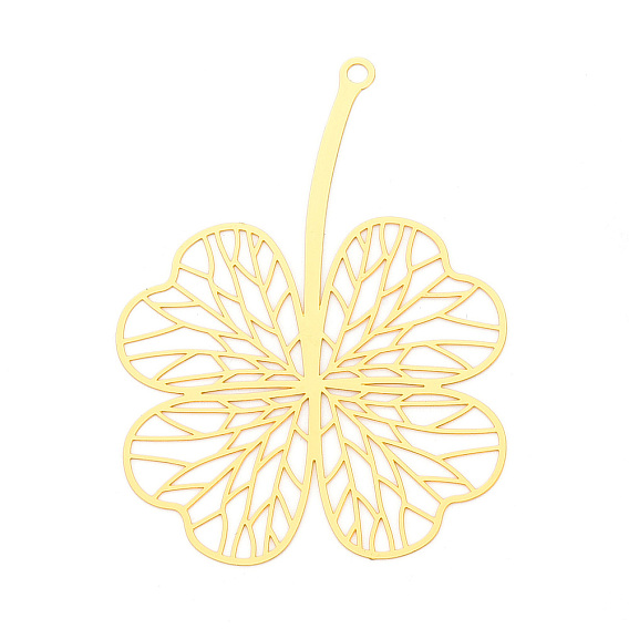 Латунные филигранные большие подвески, Четыре листа клевера, гравированные металлические украшения