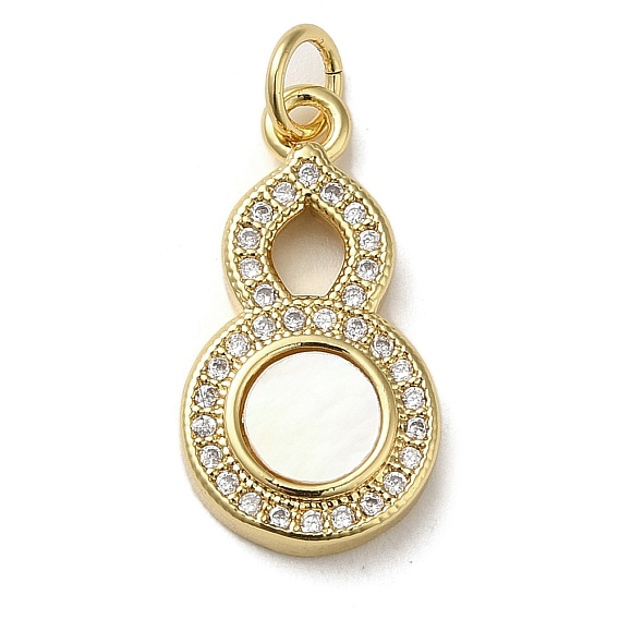 Brass Micro Pave Cubic Zirconia Pendants, Cadmium Free & Lead Free, with Shell, Gourd