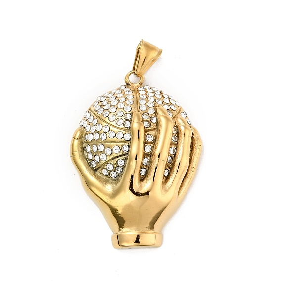Ionenbeschichtung (IP) 304 Edelstahlanhänger, mit Strass, Hand mit Kugel