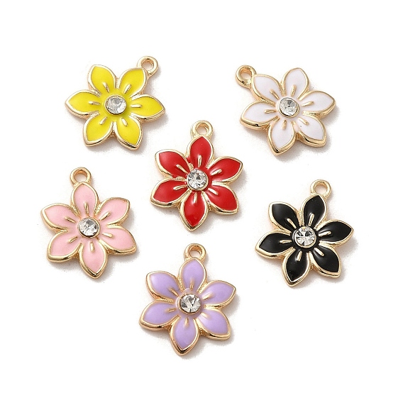 Цветочные сплава эмали подвески, со стразами, золотой свет