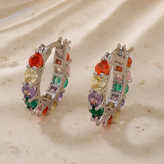 Винтажные разноцветные круглые латунные серьги-кольца с кубическим цирконием