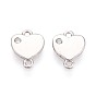 925 подвески-коннекторы из стерлингового серебра с микропаве и прозрачным фианитом, сердечные ссылки, родий
