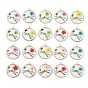 Brass Glass Pendants, Flat Round with Dragonfly & Butterfly Charms, with Dried Flower