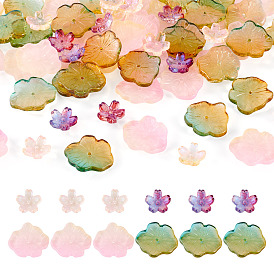 100шт. 4 стили, колпачки из прозрачного стеклянного бисера с покраской, запеченные в печи, 5-лепестков цветка, с блеском порошок