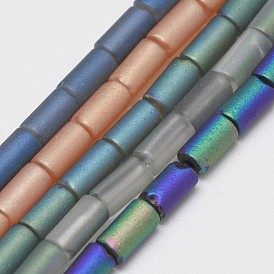 Electroplate Glass Beads Strands, Rainbow Plated, Frosted, Tube