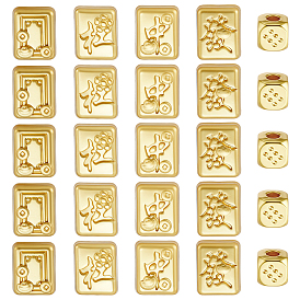 25pcs 5 Arten Legierungsperlen, Mahjong/Würfel, golden