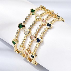 Браслеты-цепочки из латуни в форме сердца с микропаве из кубического циркония для женщин, стойки покрытие, долговечный, реальный 18 k позолоченный