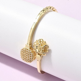 Браслеты-манжеты из латуни с микропаве из прозрачных кубических цирконий для женщин, плоские круглые и цветок