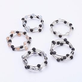 Bracelets d'enroulement de perles de verre d'électrodéposition, 4-loop, avec des perles de pierre de lave naturelle, chapeaux de perle d'alliage de zinc et perles de tube de laiton