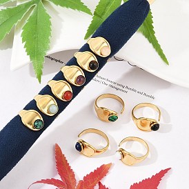 Овальные 304 открытые манжеты из нержавеющей стали, кольцо из натурального камня для женщин, реальный 18 k позолоченный, ионное покрытие (ip)