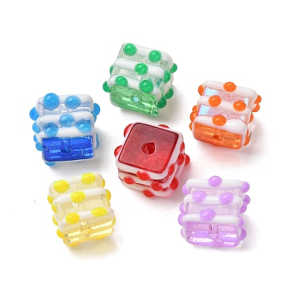 Бусины лэмпворк , бусины ручной работы, куб с полосой, с эмалью