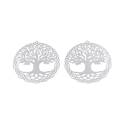 201 Stainless Steel Pendants, Etched Metal Embellishments, Flat Round with Tree of Life