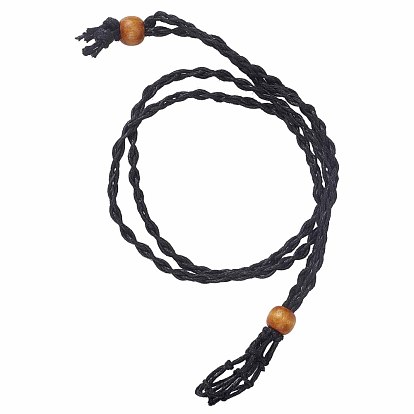 Adjustable Braided Waxed Cord Macrame Pouch Necklace Making, Interchangeable Stone, with Wood Beads