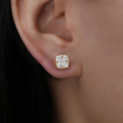 925 Sterling Silver Micro Pave Cubic Zirconia Square Stud Earrings for Women