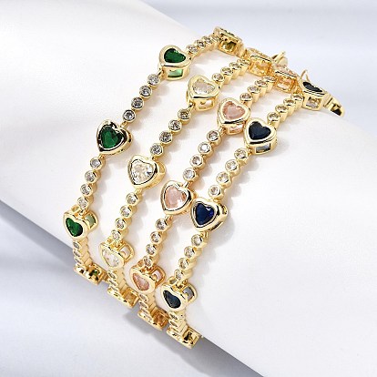 Браслеты-цепочки из латуни в форме сердца с микропаве из кубического циркония для женщин, стойки покрытие, долговечный, реальный 18 k позолоченный