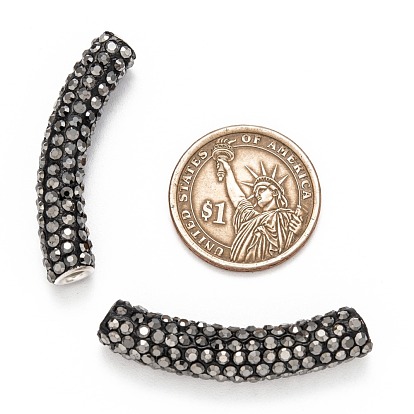 Laiton moyen orient des perles strass, Tube, 45~46.5x9mm, Trou: 4mm