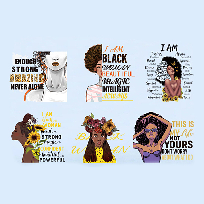 African Girl Plastic Heat Transfer Film Logo Stickers Set, for DIY T-Shirt, Bags, Hats, Jackets