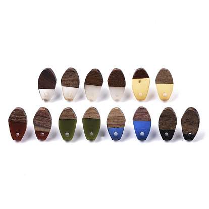 Resin & Walnut Wood Stud Earring Findings, with 304 Stainless Steel Pin, Oval