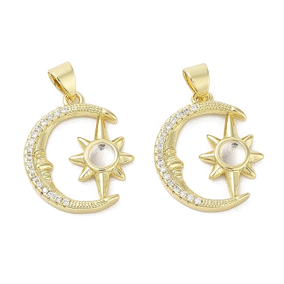 Подвески из латуни с лунным и звездным покрытием из кубического циркония с микро-паве, со стеклом, без кадмия и без свинца, долговечный, реальный 18 k позолоченный