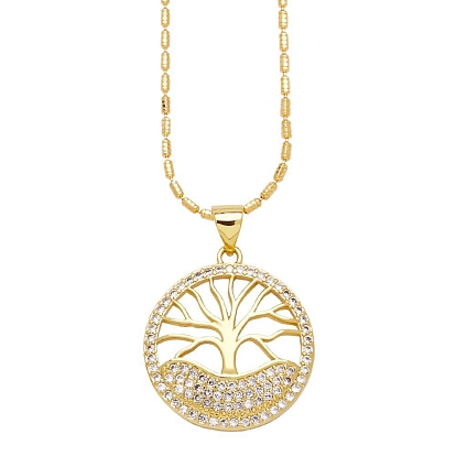 Brass Micro Pave Cubic Zirconia Pendant Nrcklaces, Tree of Life