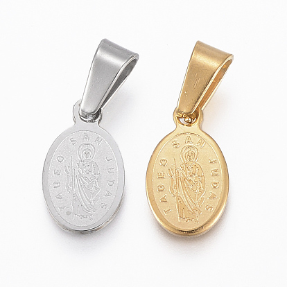 304 Stainless Steel Religion Pendants, Oval with Double Sided Saint Jude
