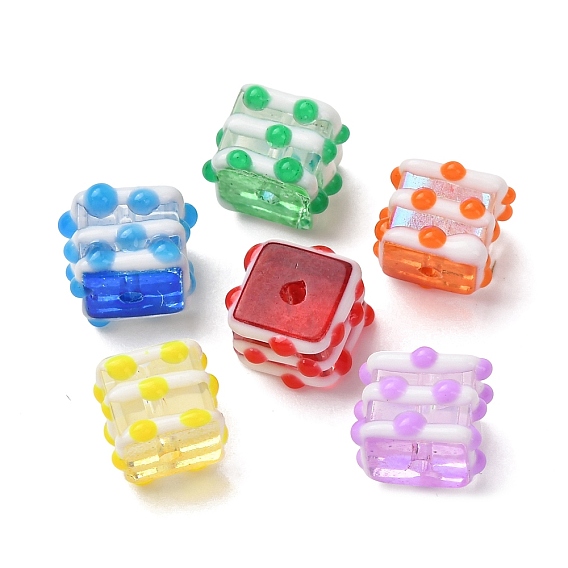 Бусины лэмпворк , бусины ручной работы, куб с полосой, с эмалью