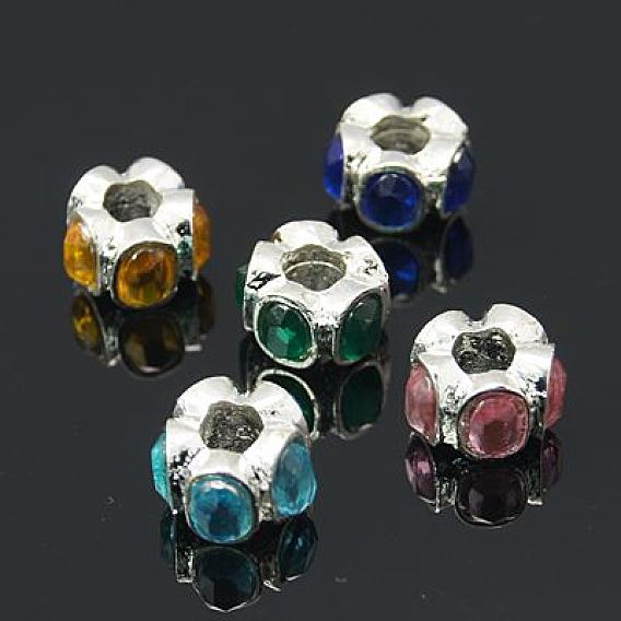 Rondelle Alloy Beads with Acrylic Rhinestone, 12x7mm, Hole: 4mm