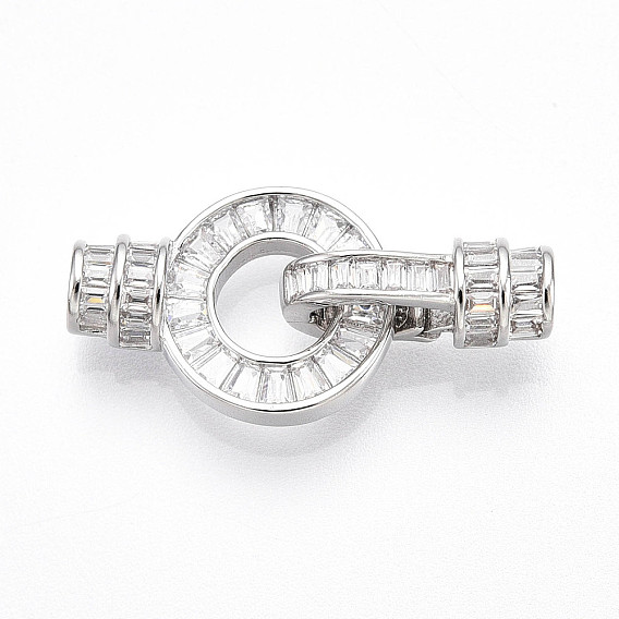 925 Складчатые застежки из стерлингового серебра с микропаве из прозрачного кубического циркония, с печатью s925, плоско-круглые