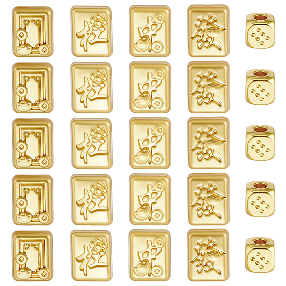 25 pcs 5 styles perles en alliage, mahjong/dés, or