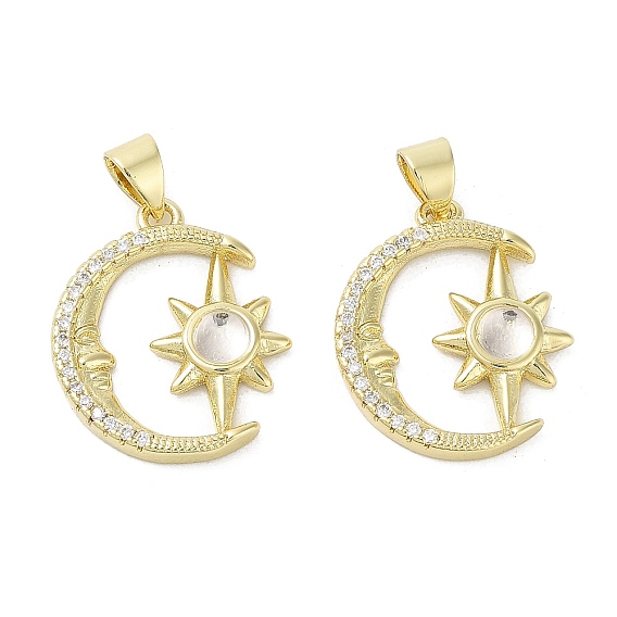 Подвески из латуни с лунным и звездным покрытием из кубического циркония с микро-паве, со стеклом, без кадмия и без свинца, долговечный, реальный 18 k позолоченный