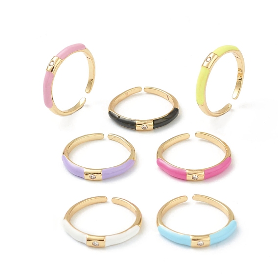 Brass Micro Pave Clear Cubic Zirconia Cuff Rings, Open Rings, Golden