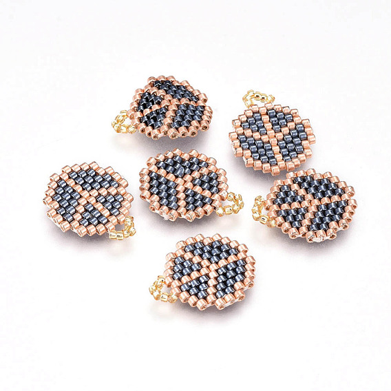 MIYUKI & TOHO Handmade Japanese Seed Beads Pendants, Loom Pattern, Flat Round with Peace Sign