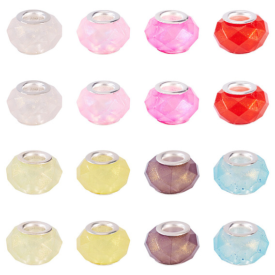 20шт. перламутровые европейские бусины из смолы, граненые рондельные бусины с большим отверстием, с двойными сердечниками из сплава платинового тона