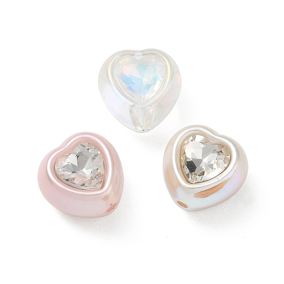 Baking Painted Acrylic & Rhinestone Beads, Heart, Fcaeted